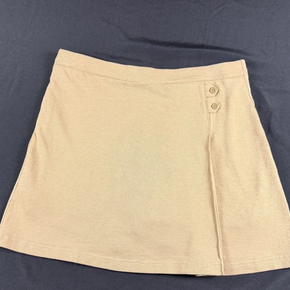 Lands End Girls Khaki Tan Cotton Jersey Mock Wrap Skort Size 10 School Uniform
